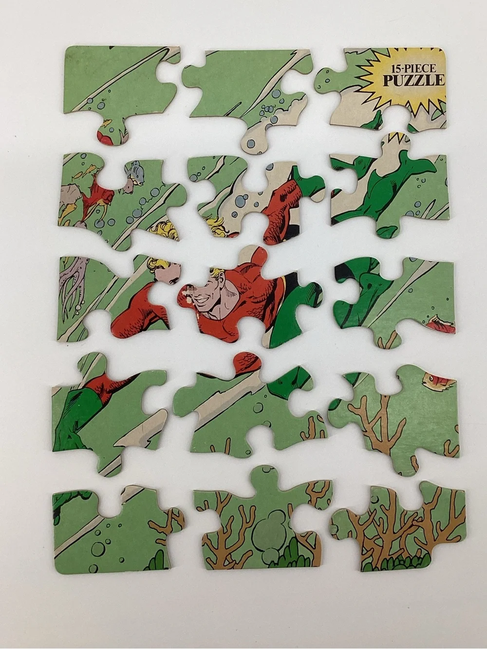 Aquaman Vintage 1984 cardboard Kids 15-Piece Puzzle - Green & Red